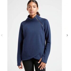 Athleta Cozy Karma Asymmetrical Pullover, Blue Size Small